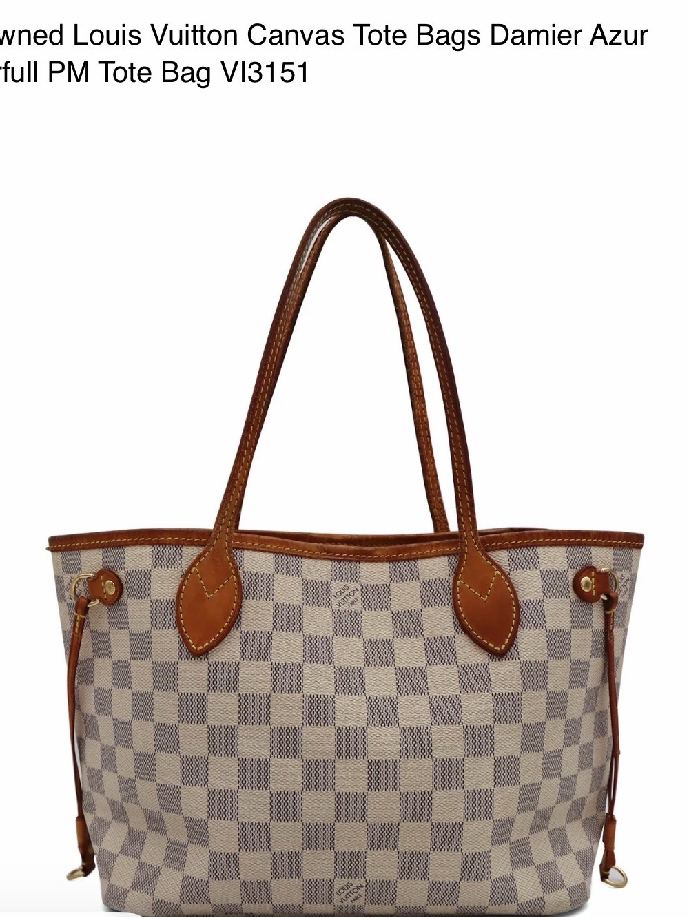 Louis Vuitton Damier Azur Canvas Neverfull Tote - White and Light Blue Check